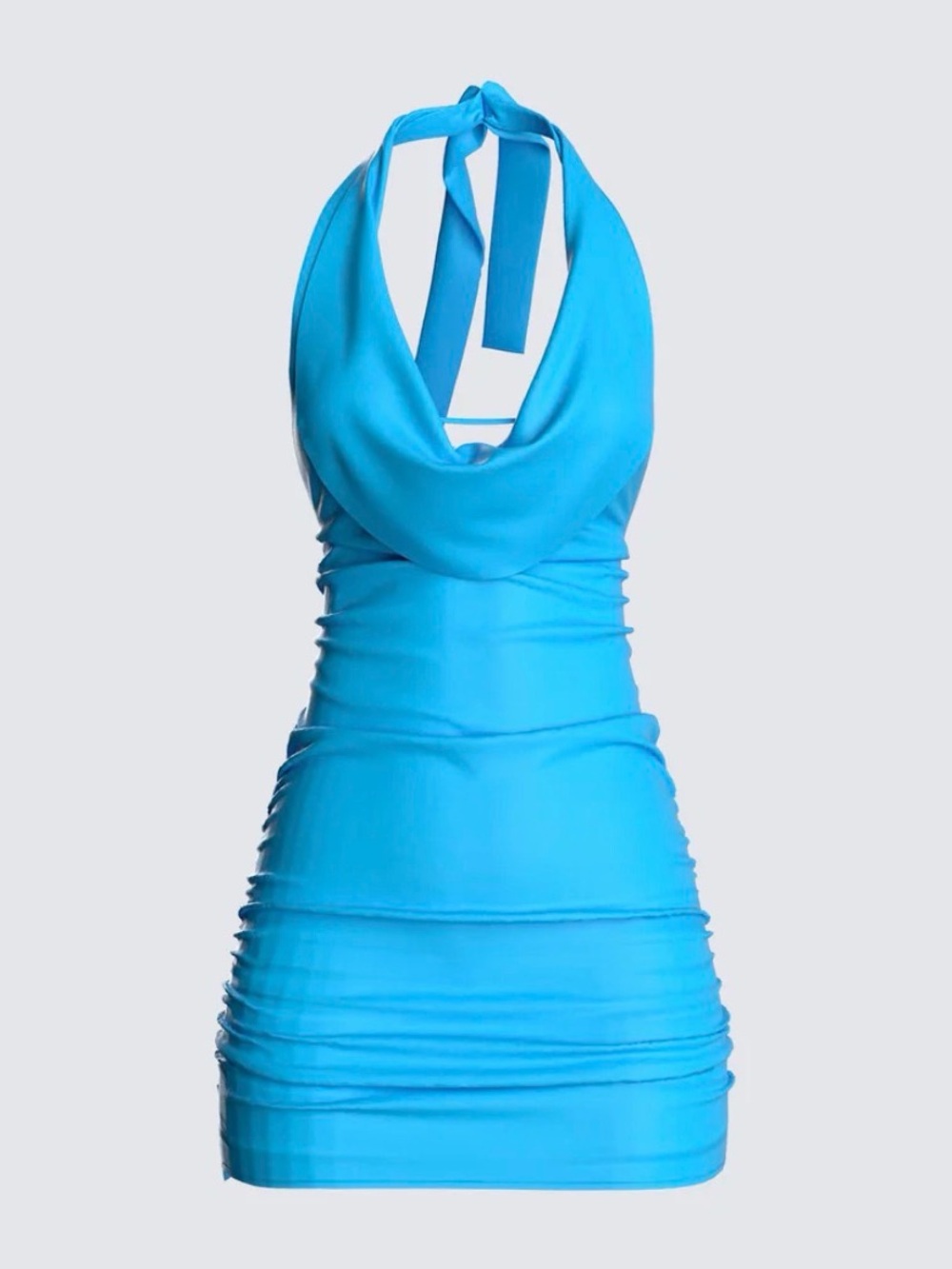 Halter Ruched Mini Dress in Bright Blue